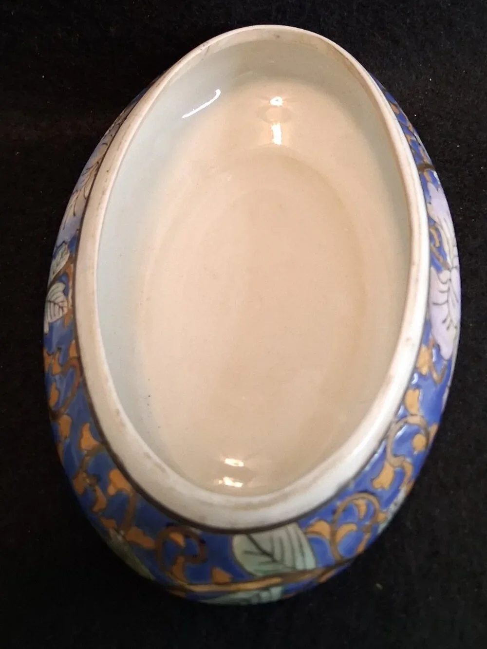 VTG Made in China Chinoiserie Ceramic Oval Trinket Box Bird & Floral Gold Accent - Picture 9 of 13
